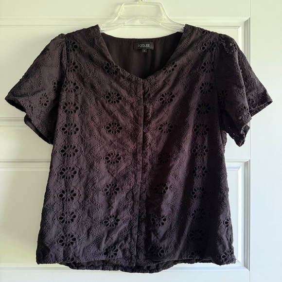 Roolee Tops - Roolee Black Eyelet Cotton Button Down Top